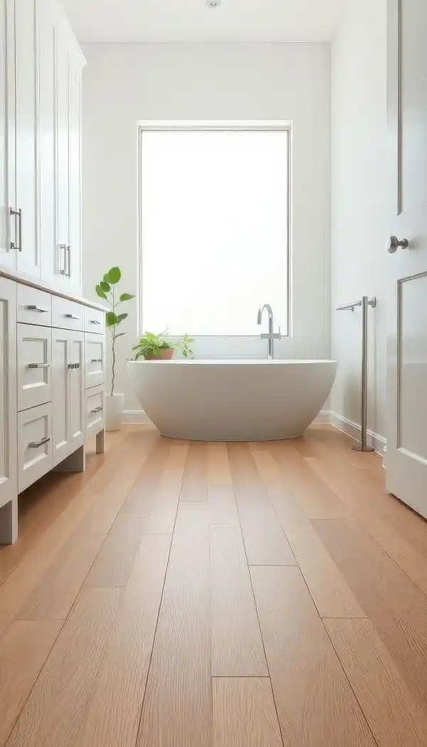 A waterproof vinyl plank floor in a bathroom highlighting practicality and style.